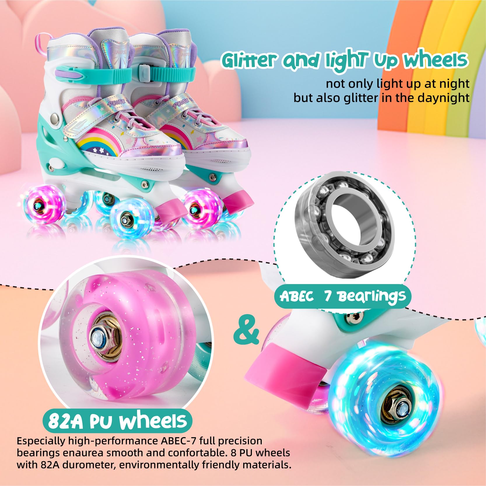 SHDSL Girls Roller Skates for Kids Beginners 4 Size Adjustable Roller Skates, Light UP 8 Wheels for Girls Roller Skate Fun Illuminating Roller Skate for Kids Boys patines para niñas