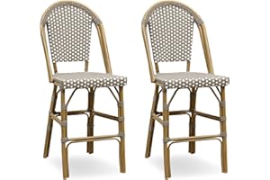 PURPLE LEAF French Counter Height Bar Stool Set of 2 25" Bamboo Print Finish Patio Bar Chairs with Back Rattan Bar Chairs French Bistro Set for Kitchen Outdoor Counter Stool Grey