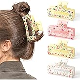 PANTIDE 4Pcs Floral Hair Claw Clips for Women Girls - Retro Flower Vintage Floral Rectangle Nonslip Banana Hair Clips, Thin Thick Short Long Curly Accessories, Spring Party Mother’s Day Birthday Gift