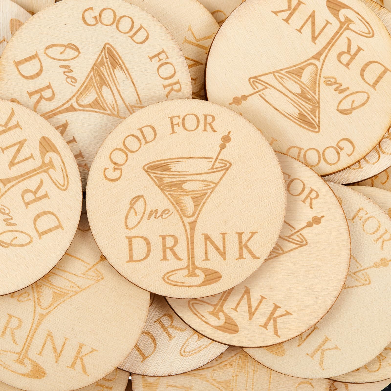 Photo 1 of Marsui 100 Pcs Wooden Drink Tokens Bulk for Wedding Personalised Drink Tickets Poker Chips for Guest Wedding Favors Beverage Birthday Tasting Party Bar Table Decoration Supplies(Cocktail Cup Pattern)