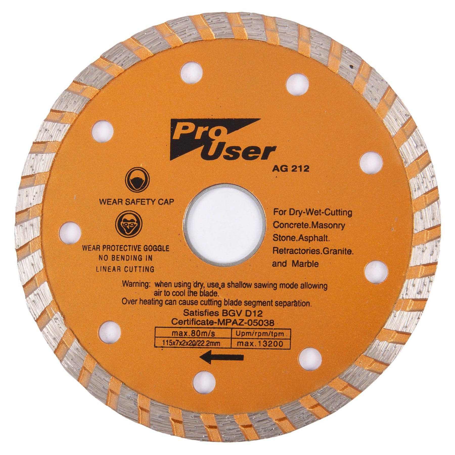 Pro User BB-AG212 Wet and Dry Diamond Cutting Disc
