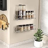 Lonian 2-Tier Wall Mounted Spice Rack Organizer, Chrome Metal Spice Shelf Storage Basket for Kitchen Cabinet/Pantry Door, Includes Drilling & No-Drilling Installation Options