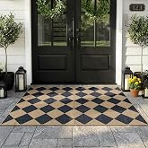 Lahome Checkered Easy Jute 3x5 Entryway Front Porch Rug, Black Diamond Indoor Outdoor Patio Layering Rug, Washable Farmhouse Neutral Non Slip Non Shedding Door Carpet for Backyard Blacony