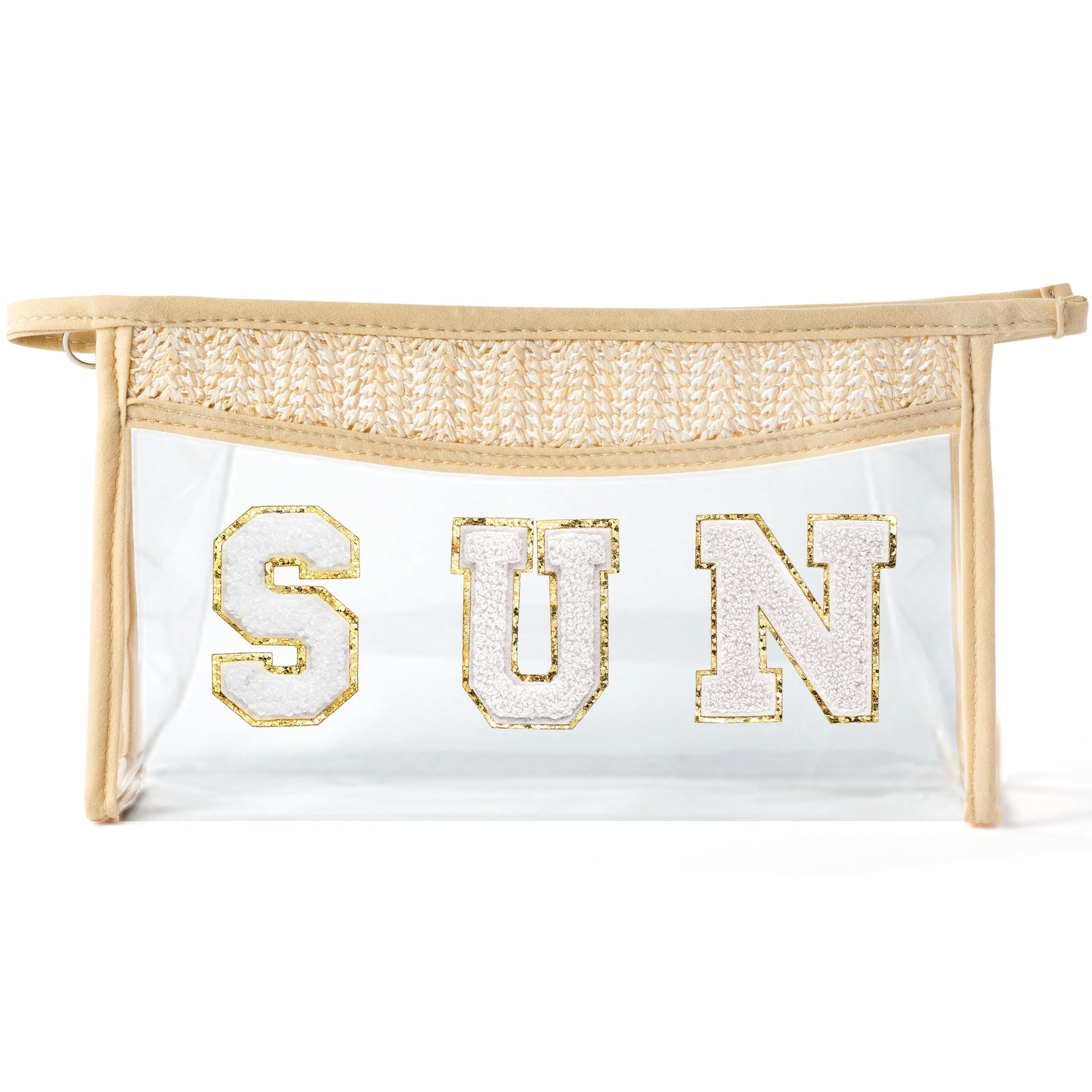 Photo 1 of Belanttega Boho Patch Sun Cosmetic Bag Summer Sunscreen Clear Toiletry Makeup Bag Portable Waterproof Makeup Pouch Travel Summer Beach Pouch Daily Use Zipper Purse for Women Girls Mama Birthday Gifts