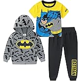 WARNER BROS Batman Boys Zip Up Hoodie, T-Shirt and Sweatpant Set for Toddlers and Little Kids
