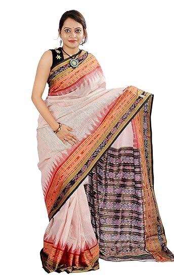 Odisha Handloom Womens Woven Silk Saree With Blouse Piece (122_White)