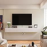 FurniNova 47'' Floating TV Stand,High Gloss Wall Mounted TV Console,White | Modern minimalist floating design with ultra-high gloss PET finish, adding sleek elegance to living rooms and bedrooms