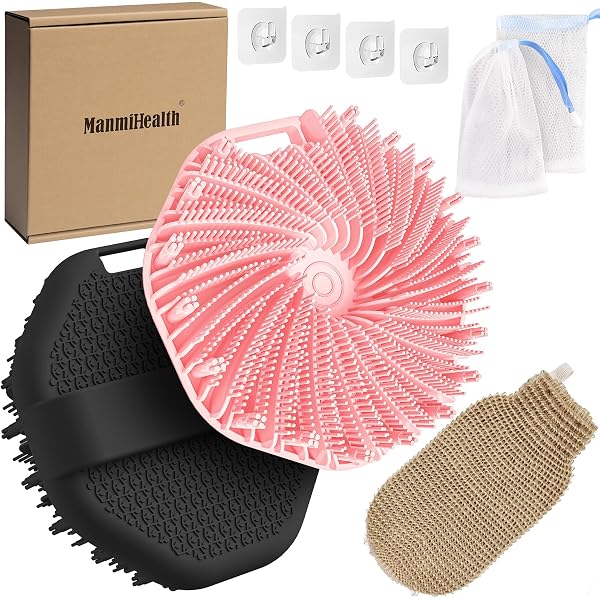 Manmihealth Silicone Back Scrubber & Soft Bath Glove Set 4 PCS(Thin...