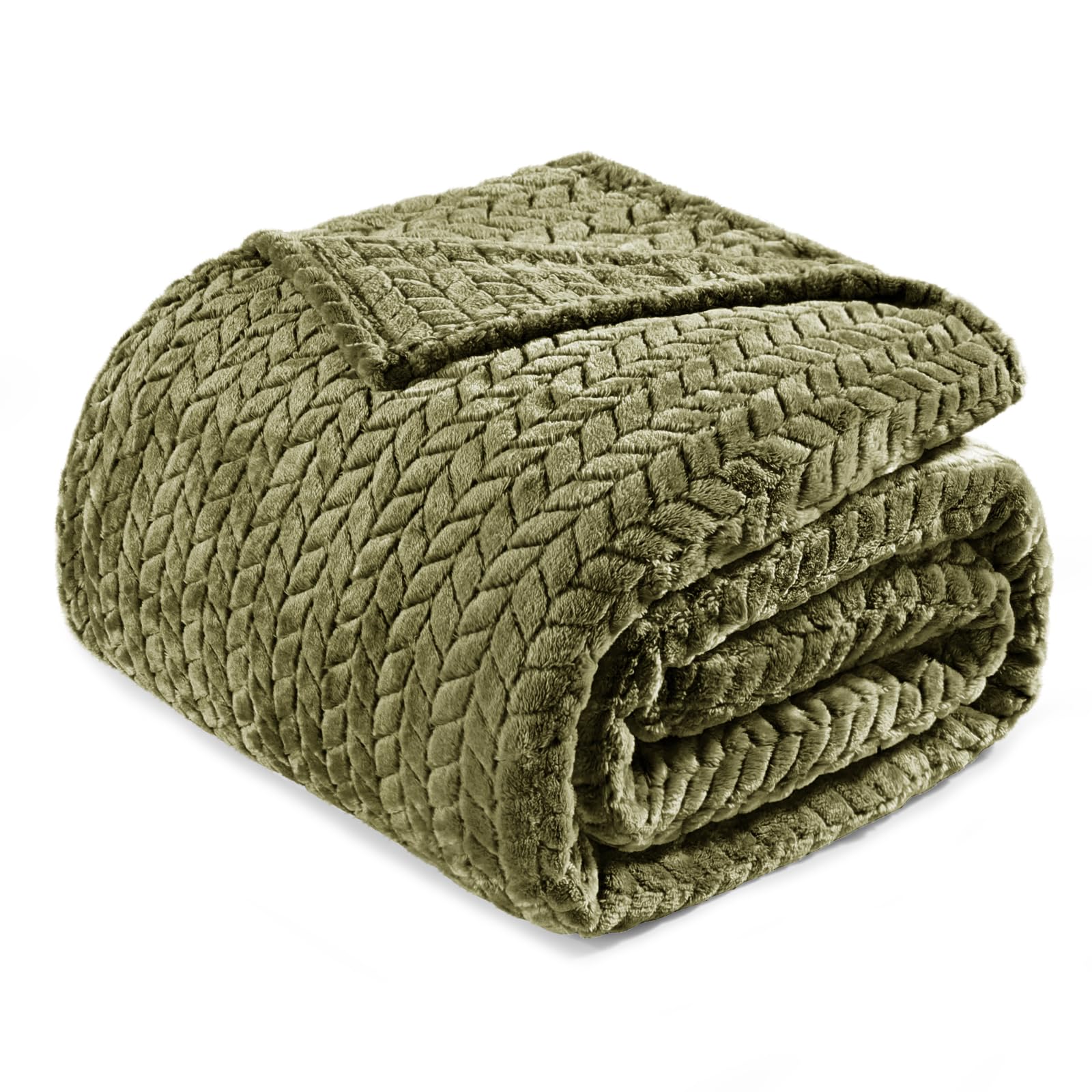 Exclusivo Mezcla King Size Fleece Blanket for Bed, 230x265 CM Soft Cozy Jacquard Flannel Blankets, Lightweight Fuzzy Plush Warm for All Seasons, Olive Green — image 1