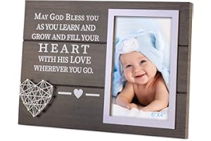 Yakucho Baby Boy Baptism Keepsake Frame - Baptism Gifts for Boys, Double Picture Frame with Blessing Card, Add 4x6 Inch Photo for Christening Memory