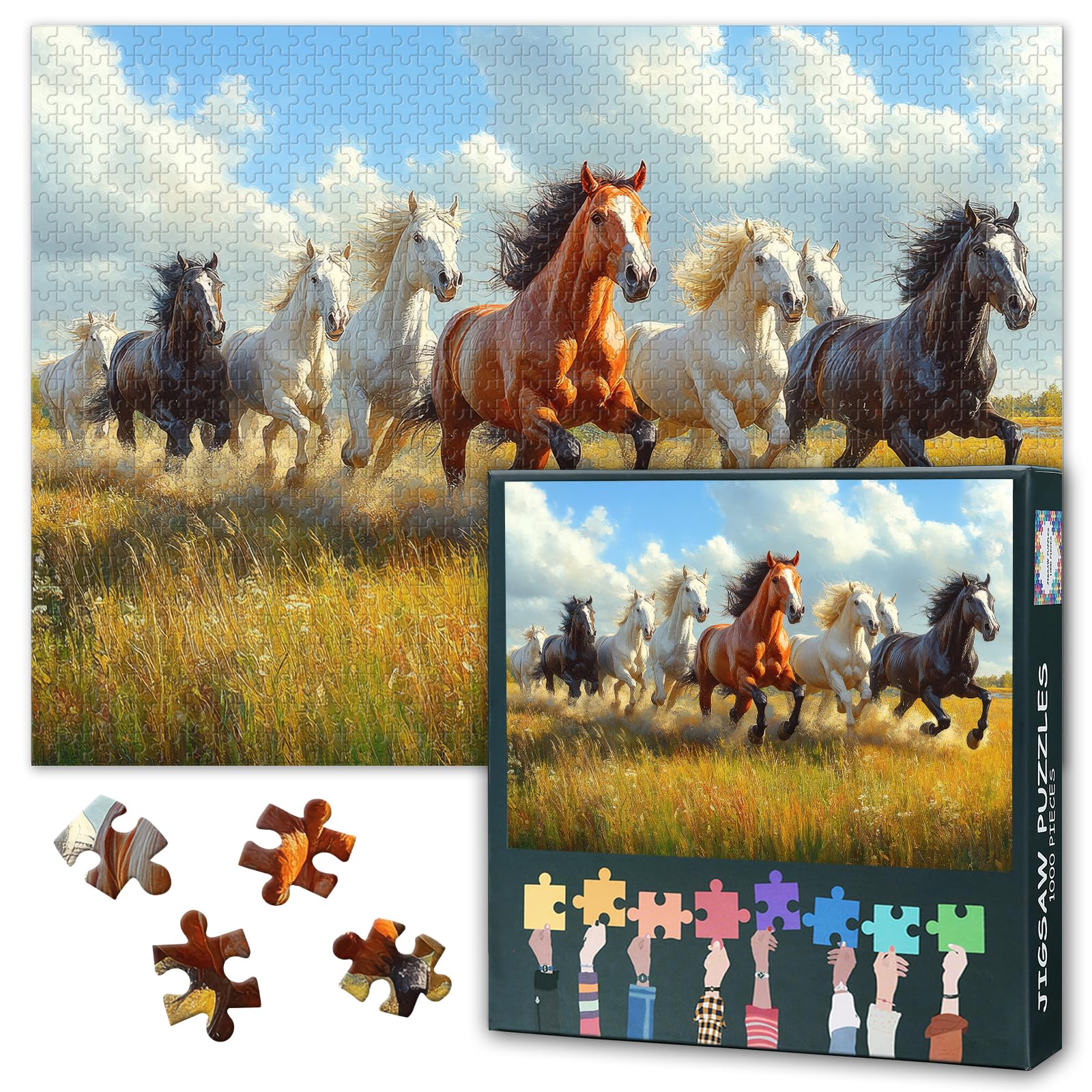1000 Piece Puzzles for Adults, Jigsaw Puzzles for Adults - Galloping Horse Running on Vast Prairie, Majestic Animal Wildlife Art, Challenging Adult Jigsaw Puzzle(27.5x19.7 Inches) — image 1