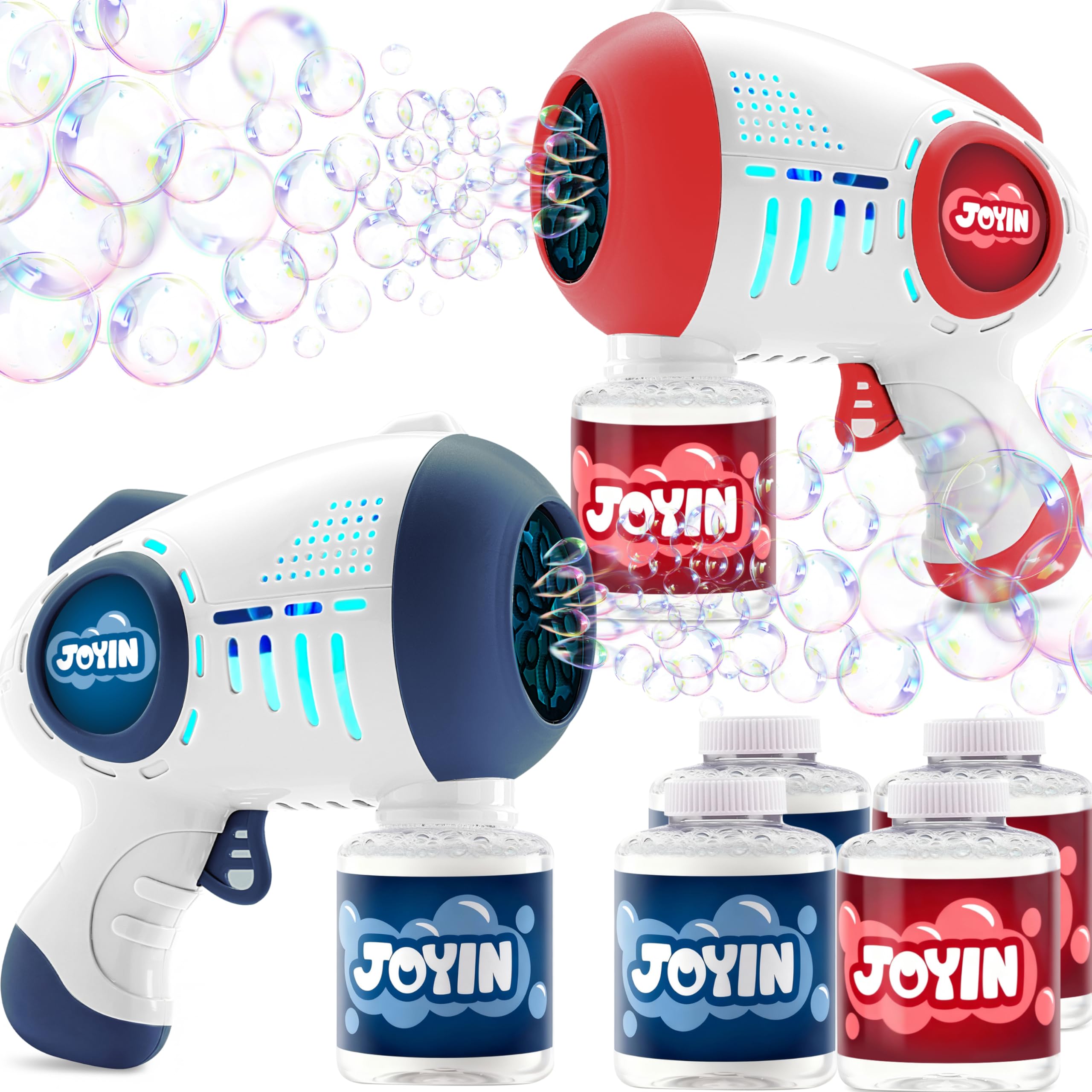 Photo 1 of JOYIN 2 Kids Bubble Guns with 4 Bottles Solution, Automatic Bubble Machine Gun with 8 Holes for Kids, Adults, Summer Toys, Easter Basket Stuffers, Birthday Gift, Party Favors-Blue,Red
