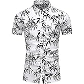 LEFTGU Men's Printed Beach Hawaiian Button-Down Slim fit Dress Shirt