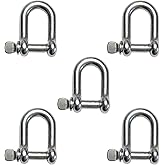 US Stainless 5 Pieces Stainless Steel 316 D Shackle 5/32" (4mm) Marine Grade Dee