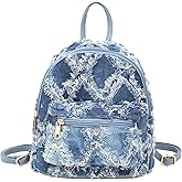 ZLM BAG US Women Small Denim Backpack Quilted Distressed Daypack Casual Lightweight Jeans Rucksack Shoulder Satchel