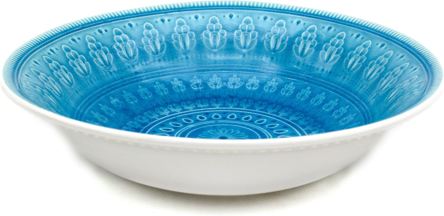 Amazon Com Euro Ceramica Fez Serving Pasta Bowl 12 Teardrop Mandala Design Turquoise Kitchen Dining
