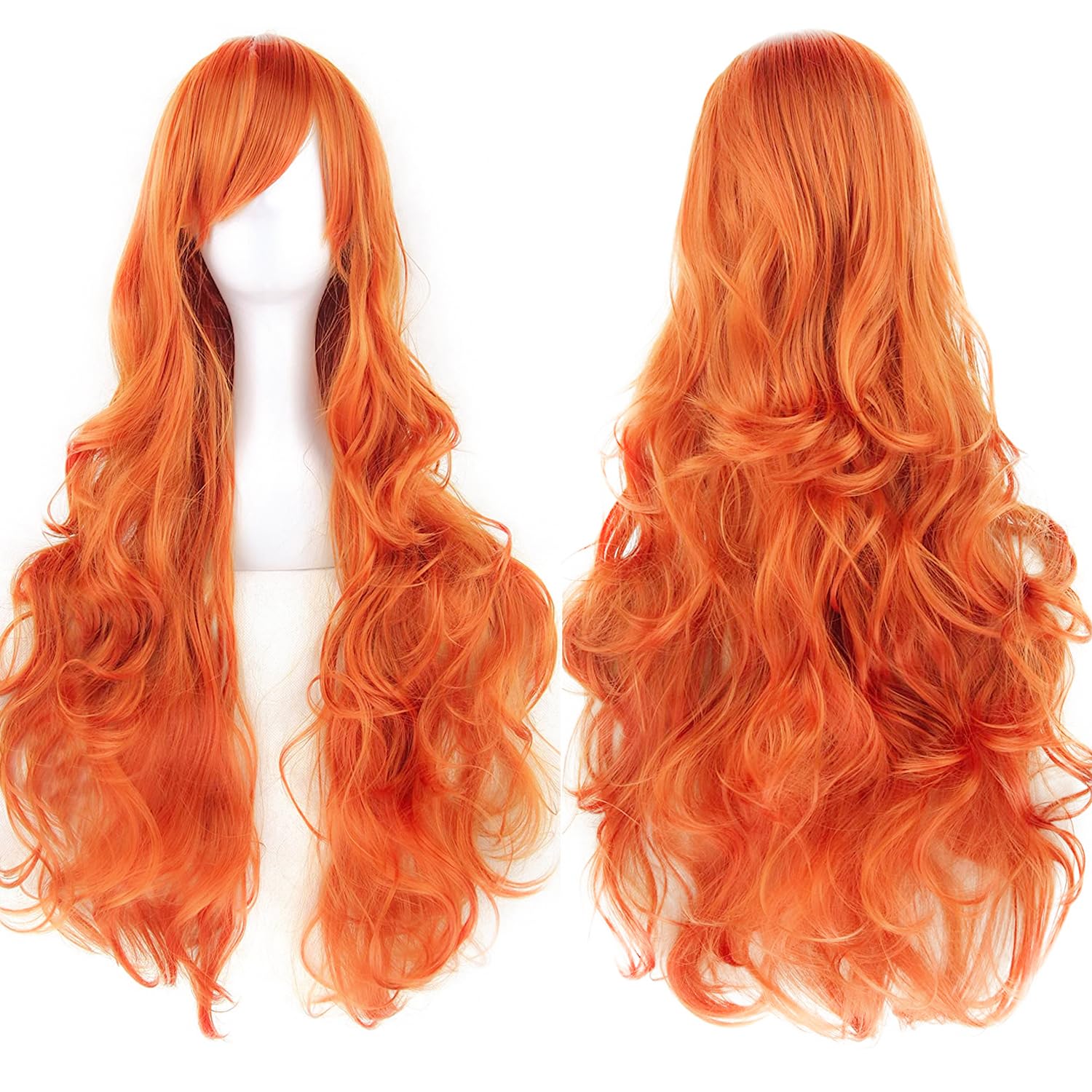 Colorfulpanda 32" 80cm Long Orange Curly Full Wavy Hair Wigs for Women Ladies Cosplay Party Halloween Costume Heat Resistant Synthetic Wig Bright orange — image 1