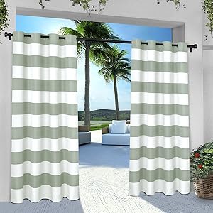 Exclusive Home Curtains Indoor/Outdoor Stripe Cabana Grommet Top Curtain Panel Pair, 54x96, Sea Foam, 2 Count