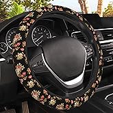 Watercolor Pink Hisbicus Steering Wheel Cover, Elastic Non-Slip Steering Wheel Protector,Auto Interior Decor for Women Girls,Universal 15" Fit for Sedans,Trucks