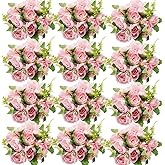 Nagobi Pink Peonies Artificial Flowers, 12 Bundles Fake Peonies Silk Flowers Faux Peonies Flowers Realistic Bouquet for Wedding Home Centerpiece Table Decoration