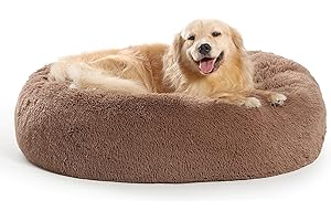SAVFOX Plush Calming Donut Dog Beds for Small Dogs, Medium, Large & X-Large Breeds, Comfy Cuddler Dog Bed and Cat Bed in Faux Fur, Washable, Multiple Sizes S-XXL