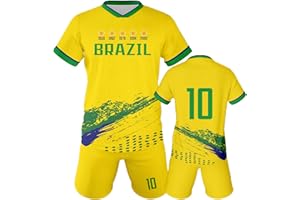 Qioov Soccer Jersey Kit Kids #7#10 National Team Boys Soccer Jersey/Shorts Football Shirt Set Girls Gift for Soccer Fans