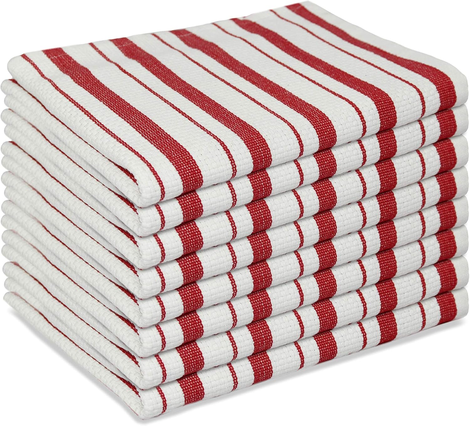 COTTON CRAFT 8 Pack Basket Weave Kitchen Towels Red
