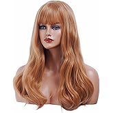 NJJYXH 22 Inches Strawberry Blonde Wigs for Women Long Wavy Wig with Neat Bangs Synthetic Natural Ginger Wig for Cosplay,Halloween,Daily Use