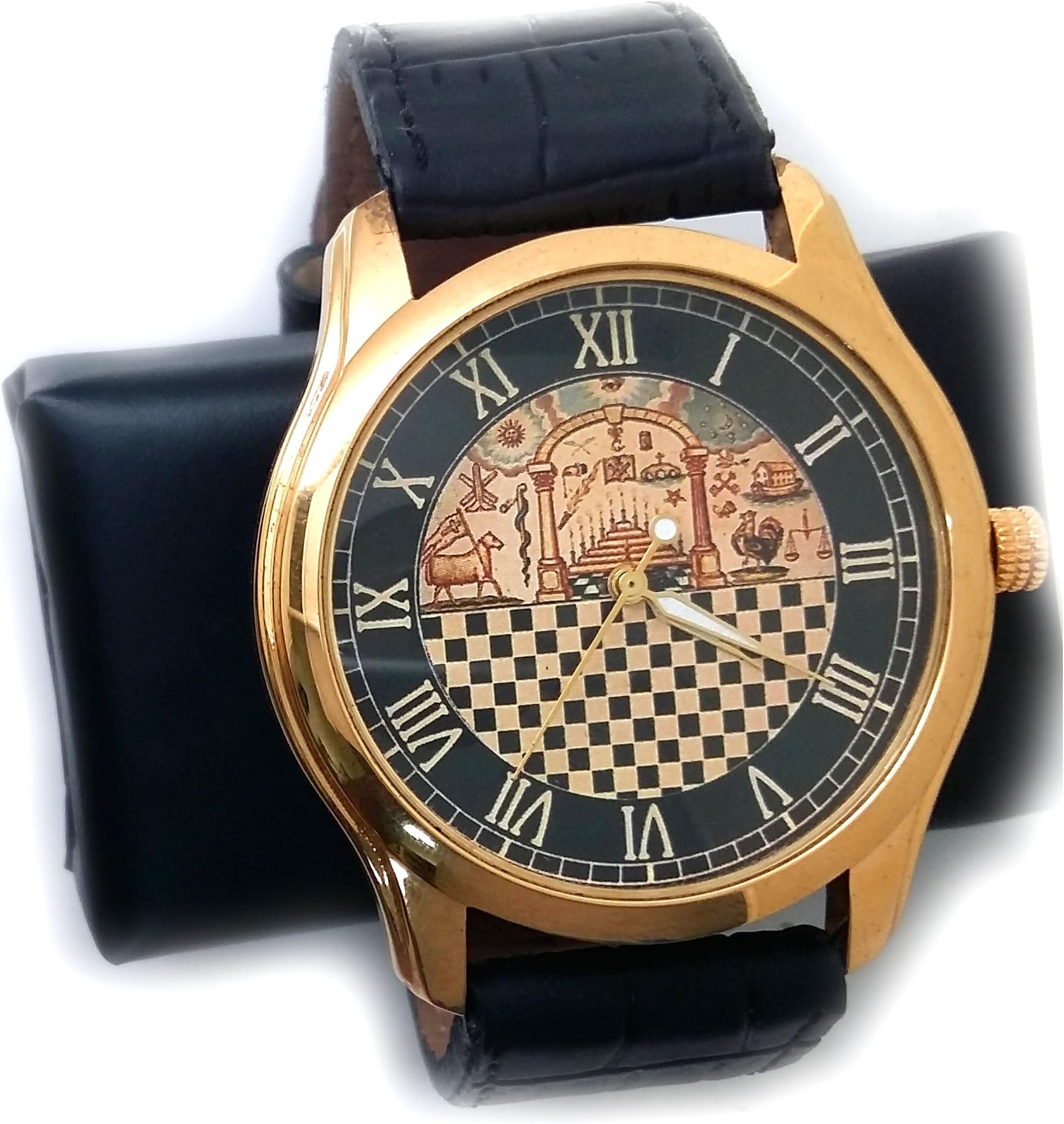Classic Freemasonry Chequered Art Temple of Solomon Masonic Art Wrist Watch