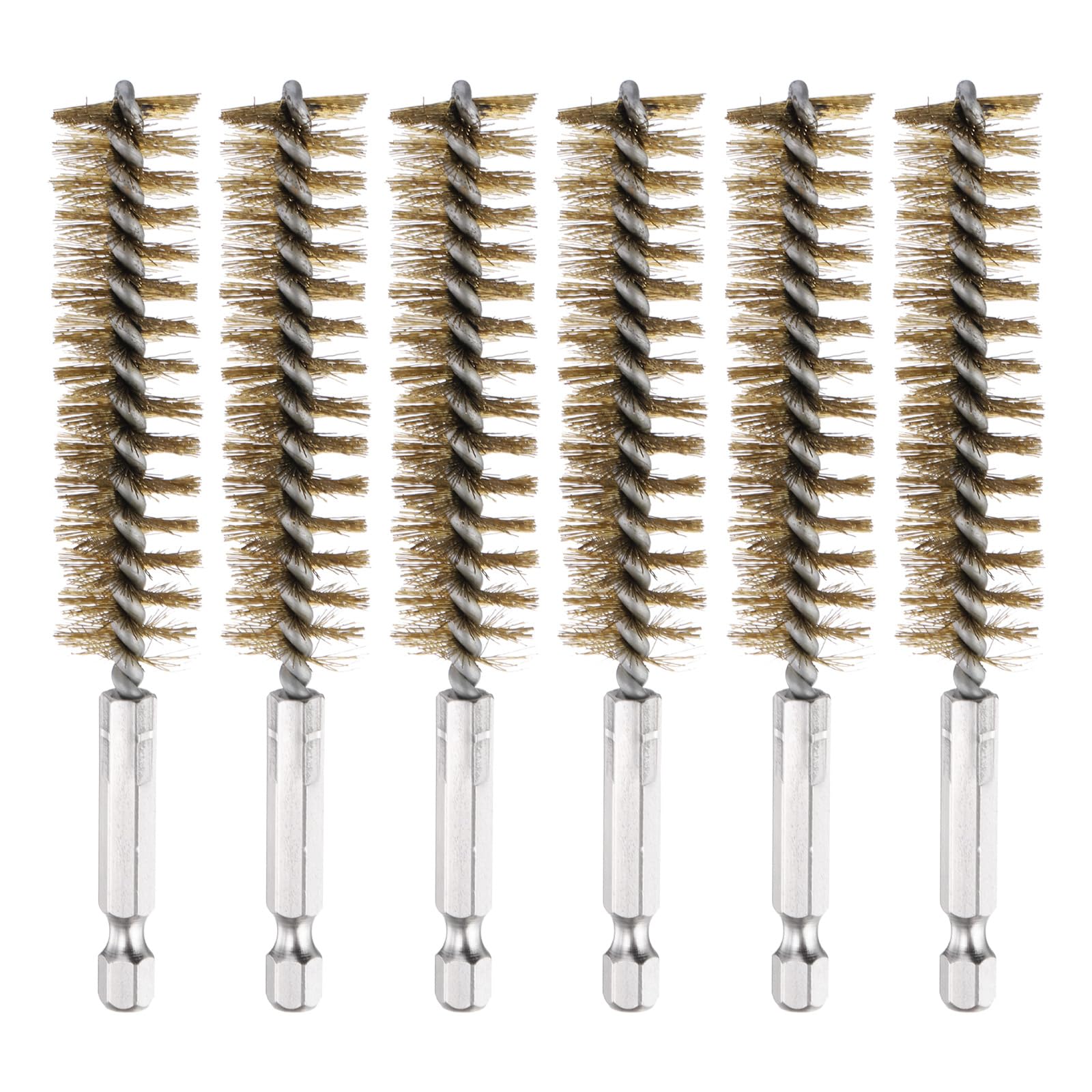 PATIKIL 18mm Dia Bore Brush, 6Pcs Brass Twisted Wire Cleaning Brush Pipe Cleaner with 1/4 Inch Hex Shank for Tubes, Ports, Bearings, Drill Driver, Brass Tone