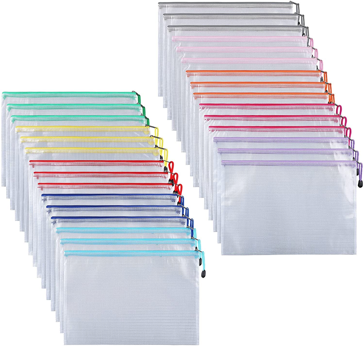 Ipow 30 PCS A6 Mesh File Zip Bags Folder Wallets, Reinforced Zipper with Threads Mesh Zipper Pouch for School Office Supplies,Document, Storage, Cosmetics, Travel Accessories