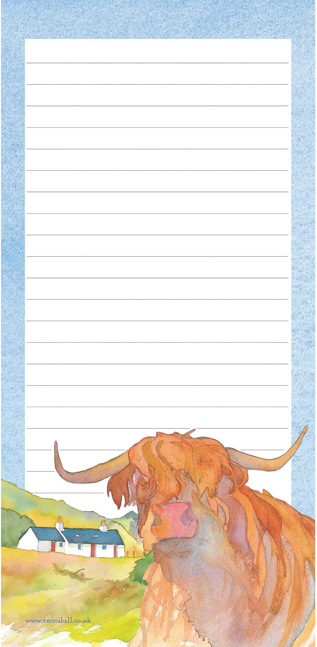 Emma Ball Magnetic Slim Notepad - Highland Cow