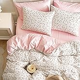 Wake In Cloud - Floral Comforter Set, Coquette Cottagecore Aesthetic Cute Flower Pattern for Women Teen Girls, Soft Lightweight Dorm Bedding, 3 Piece, Pink, King Size