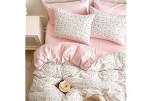 Wake In Cloud - Floral Comforter Set, Coquette Cottagecore Aesthetic Cute Flower Pattern for Women Teen Girls, Soft Lightweight Dorm Bedding, 3 Piece, Pink, Full Size