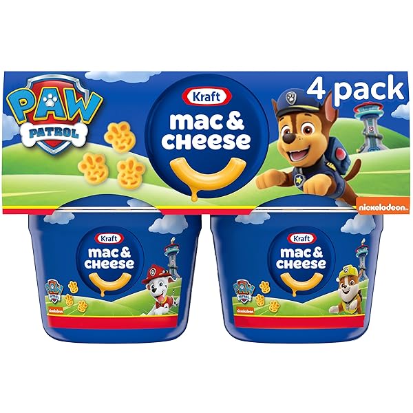 KRAFT NICKELODEON PAW PATROL MAC AND CHEESE, 4 CUPS, FOR EASY DINNER OR DINNER SIDES, ORIGINAL FLAVOR, NO ARTIFICIAL FLAVORS, PRESERVATIVES OR DYES, 1.9 OZ