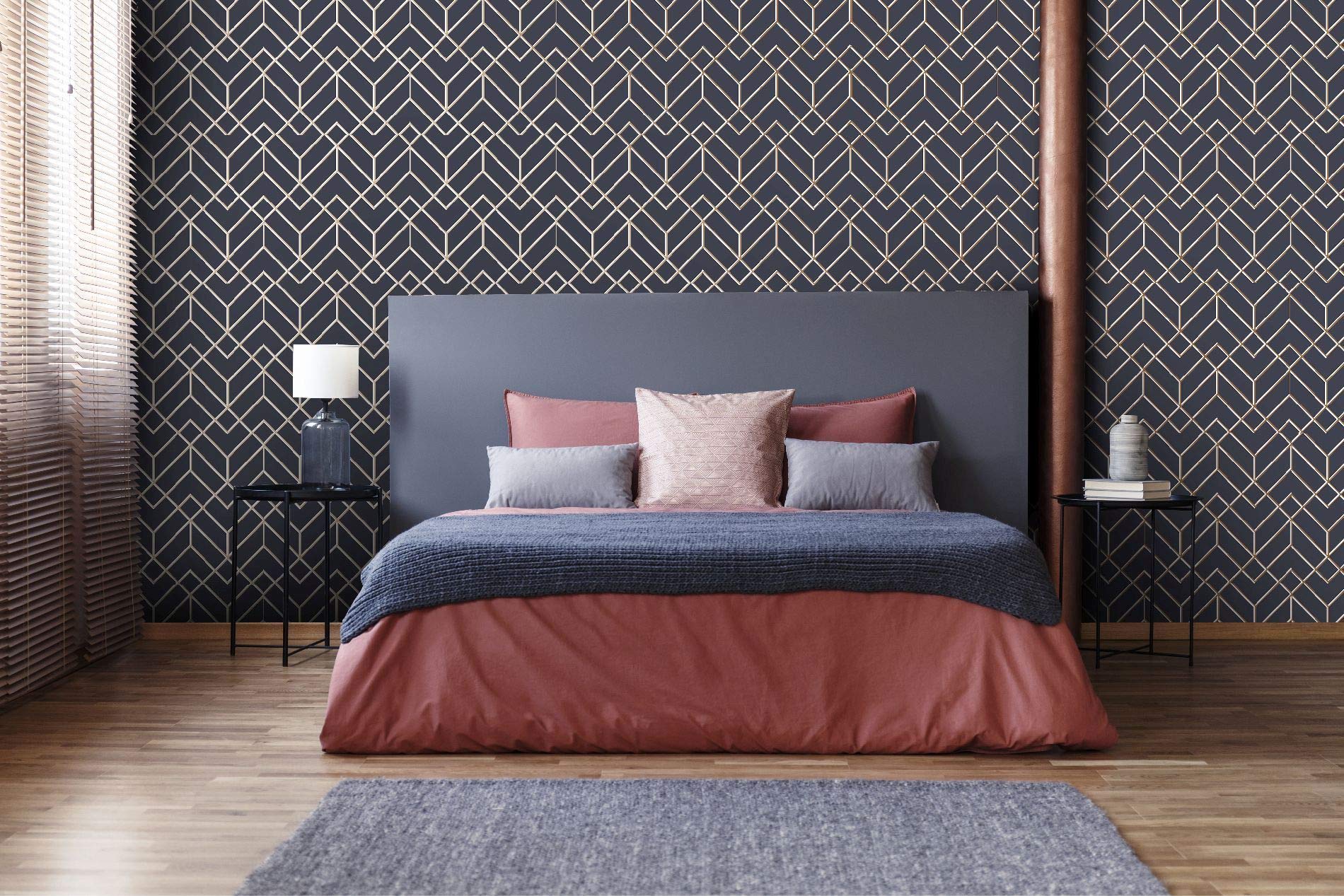 Graham & Brown Kabuki Losanges Filaires Navy WallpaperThe Forest Stewardship Council