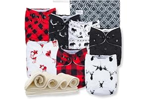 Nora's Nursery Cloth Diapers 7 Pack with 7 Inserts & 1 Wet Bag - Waterproof Cover, Washable, Reusable & One Size Adjustable P