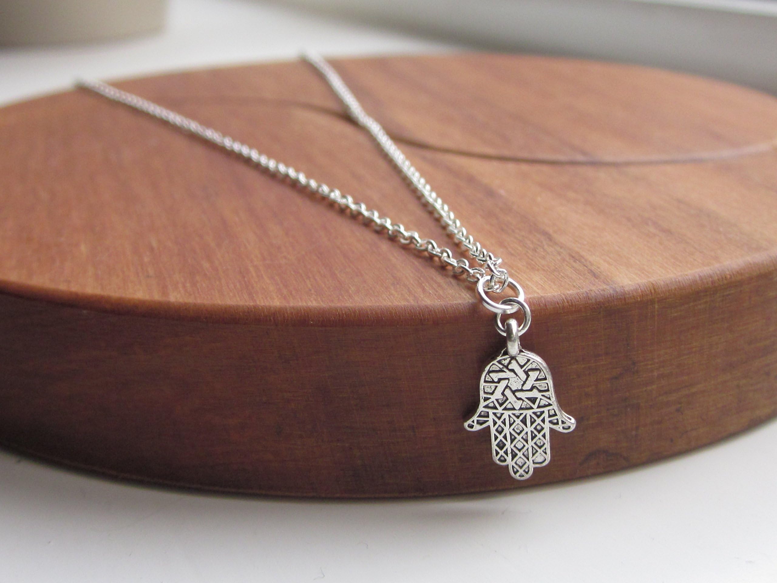 Hamsa necklace, silver, hand of fatima necklace