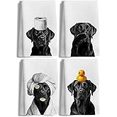 LUKIPOM Funny Black Labrador Retriever Hand Towels for Bathroom Decor Set of 4, Black Lab Gifts,Dog Mom Gifts, Dog Bathroom Decor, Funny Kitchen Towels, 16x24 Inches