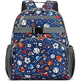 FlowFly Kids Backpack for Toddler Boys Girls, Simple Lightweight Bookbag for Daycare Kindergarten Elementary School Travel, Small Modern Bag (Medium 15''), Football