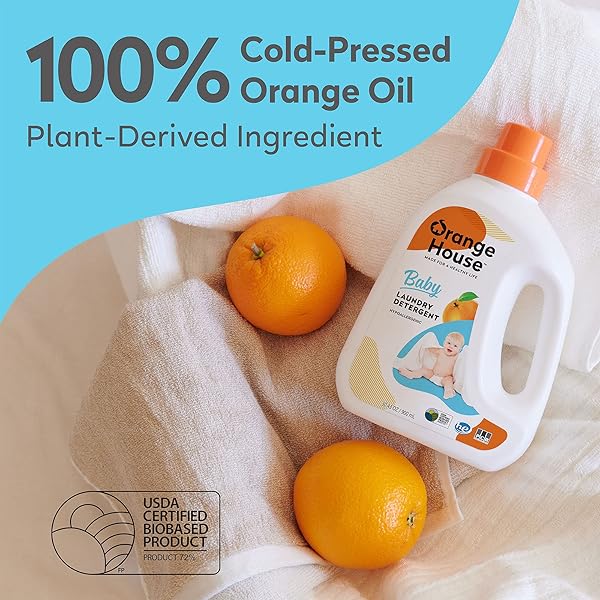 ORANGE HOUSE LIQUID BABY LAUNDRY DETERGENT, CLINICALLY CERTIFIED FOR BABY, NEWBORN, INFANT, NATURAL INGREDIENTS AND SCENT FREE FORMULA, 30.4 FL OZ