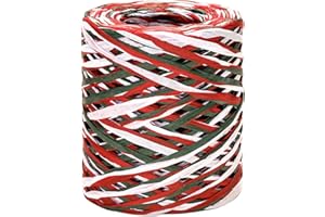 G2PLUS Christmas Raffia Ribbon, 525 Feet Colored Raffia Paper Ribbon, Matte White Red Green Packing Paper String for Gift Wrapping, DIY Crafts, Holiday Decoration