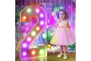 4FT Marquee Light Up Numbers, YBQZ Marquee Numbers for 2nd 12th 20th Birthday Decoration, Colorful Mosaic Numbers with Remote for Balloons Number 2,Pre-Cut Light Up Numbers for Anniversary Party Decor