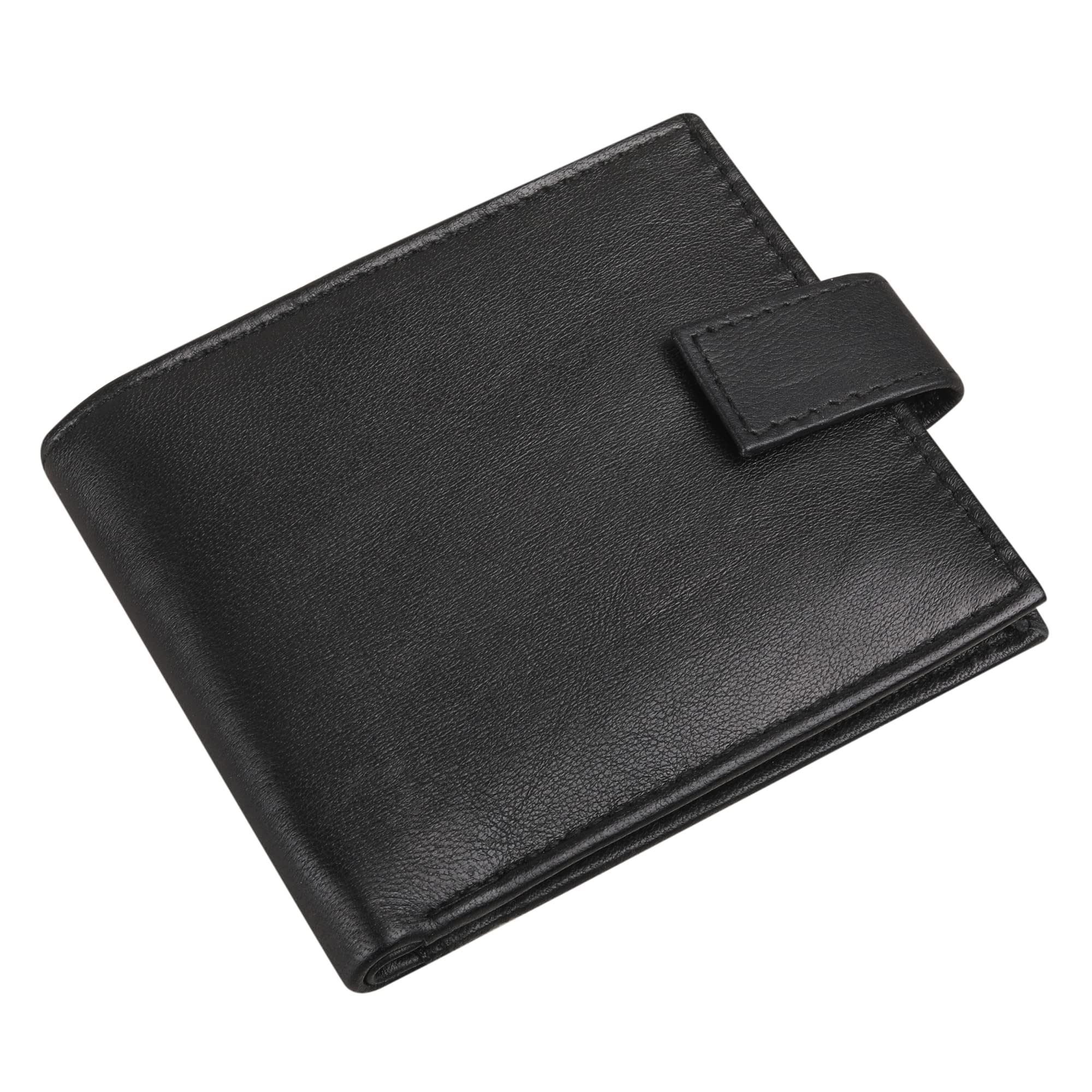 RAS Mens Genuine Leather Bifold Zip Coin Pocket Wallet 421 (Black)