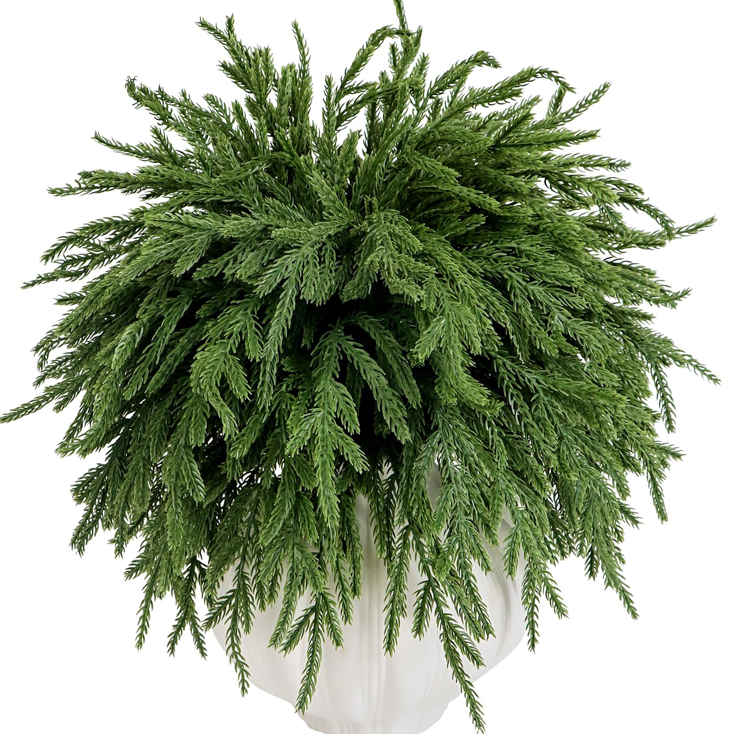 Photo 1 of 10Pcs Artificial Norfolk Pine Branches 17.7 Inches Fake Norfolk Pine Needles Sprigs Christmas Greenry Stems DIY Crafts Accessories for Garlands Vase Xmas Tree Filler Picks Home Decorations (10, Green)