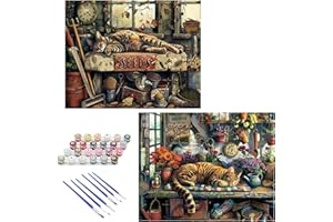 Aihonmin Paint by Numbers for Adults Kids 16x20 inch Dog & Flowers DIY Oil Painting Kits on Canvas with Paint Brushes and Acrylic Pigment Adult Paint by Numbers Kits on Canvas Wall Decor (Frameless)