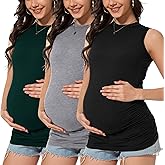 Smallshow Women's Maternity Tank Top Crew Neck Sleeveless Pregnancy Clothes 3 Pack