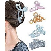 Ufgin 4 PCS Large Hair Claw Clips for Women 4.3 Inch Bow Hair Claw Clips Nonslip Acrylic Square Hair Grip Strong Hold Hairclips for Thin and Thick Hair（Yellow+Pink+Blue+Gray）