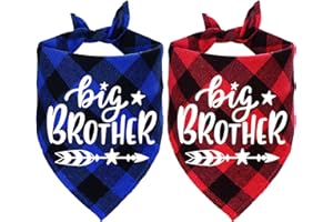STMK 2 Pack Big Brother Plaid Dog Bandana, Pregnancy Announcement Plaid Dog Bandana, Gender Reveal Photo Prop, Pet Scarf Acce