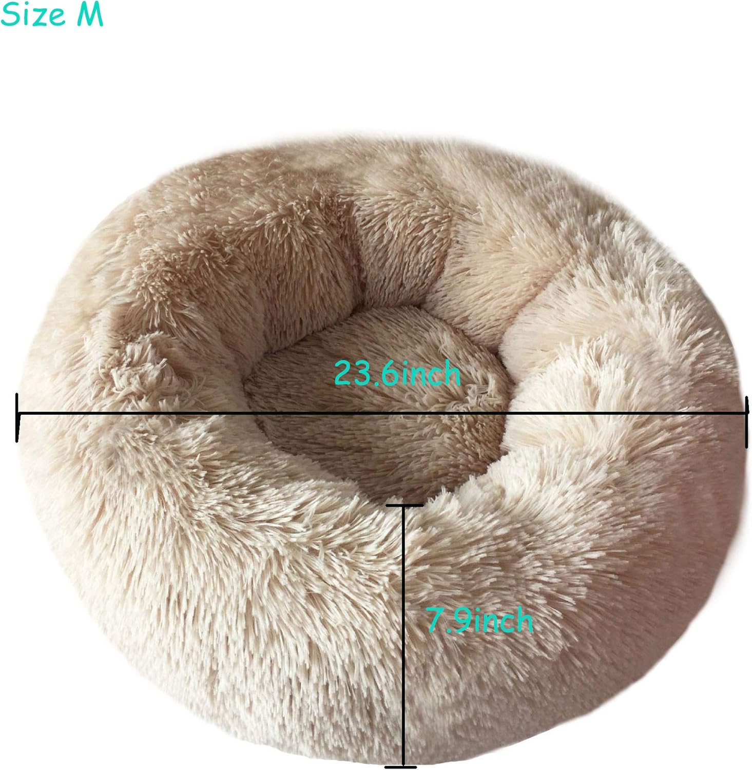 BODISEINT Modern Soft Plush Round Pet Bed for Cats or Small Dogs, Mini Medium Sized Dog Cat Bed Self Warming Autumn Winter Indoor Snooze Sleeping Cozy Kitty Teddy Kennel (M(23.6”Dx7.9 H), Champagne) : Pet Supplies
